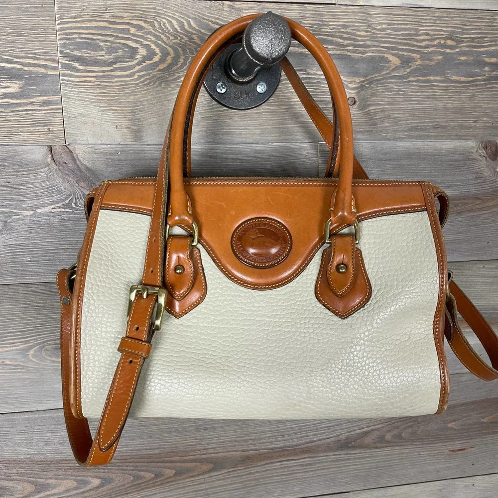 Dooney & Bourke Cream and Brown Pebbled Leather Satchel
